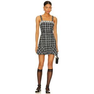 Alice & + Olivia Women's Black Off White Kaidra Square Neck Mini Dress Size 8